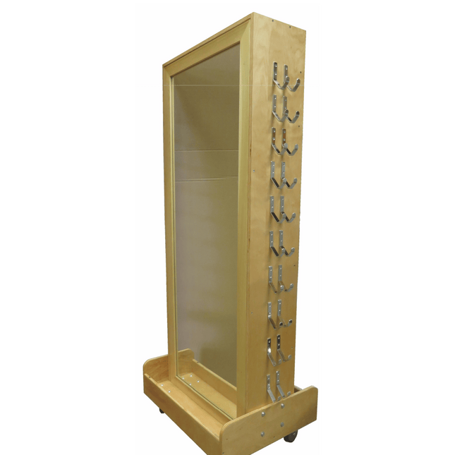 Close-up of Bailey 787 Combo Mirror Weight Cart safety glass mirror and sturdy wood frame