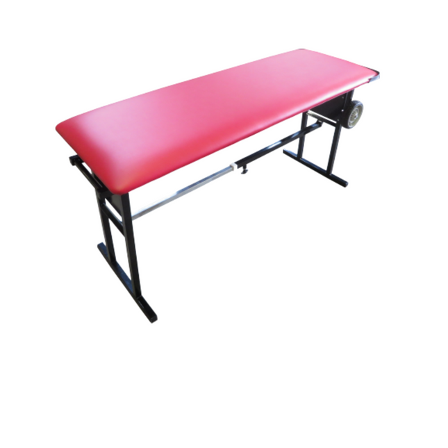Bailey MATT® Portable Sideline Treatment Table front view with 7″ caster wheels and team upholstery